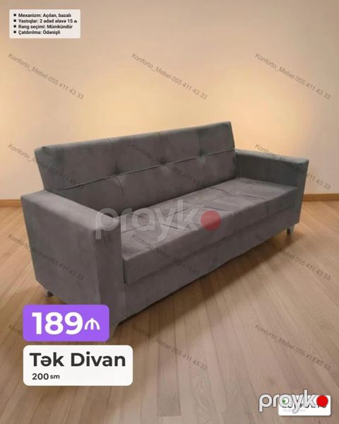 Tək divan – 200 sm - Mexanizm: açılan, bazalı (yataq funksiyası və — Bakı