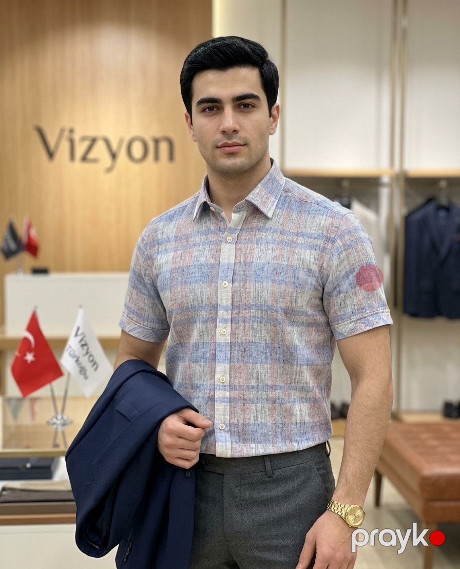 Kişilər üçün qısaqol köynək Türkoğlu VZYN101, rəngbərəng, pambıq, ölçü 2XL — Mallar, Bakı (3)