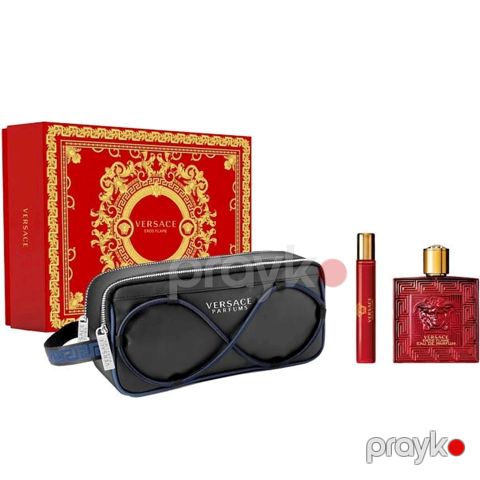 Versace Eros Flame kişilər üçün ətir dəsti (Tualet suyu Versace Eros Flame 100 ml + Tualet suyu Versace Eros Flame 10 ml + Kosmetik çanta) — Bakı