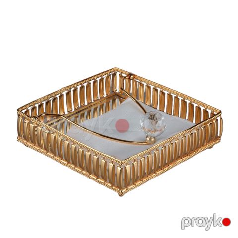 Metal salfet qabı güzgü dib ilə Q34T7 18x18 sm, qızılı — Bakı