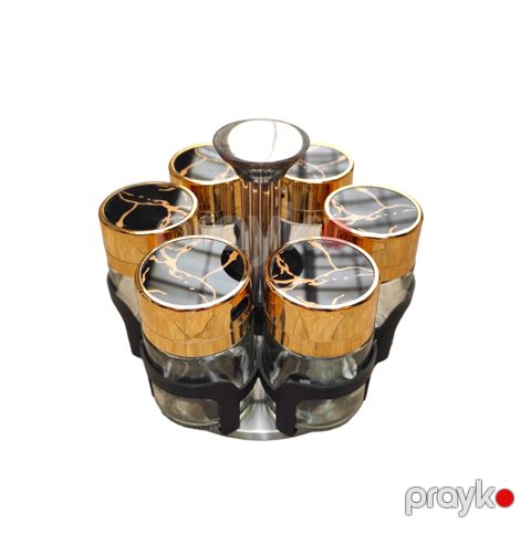 Ədviyyatlar üçün dəst NH_RAL7, fırlanan, 200 ml, 6 əd, 15x15 sm, şəffaf/qızılı — Bakı