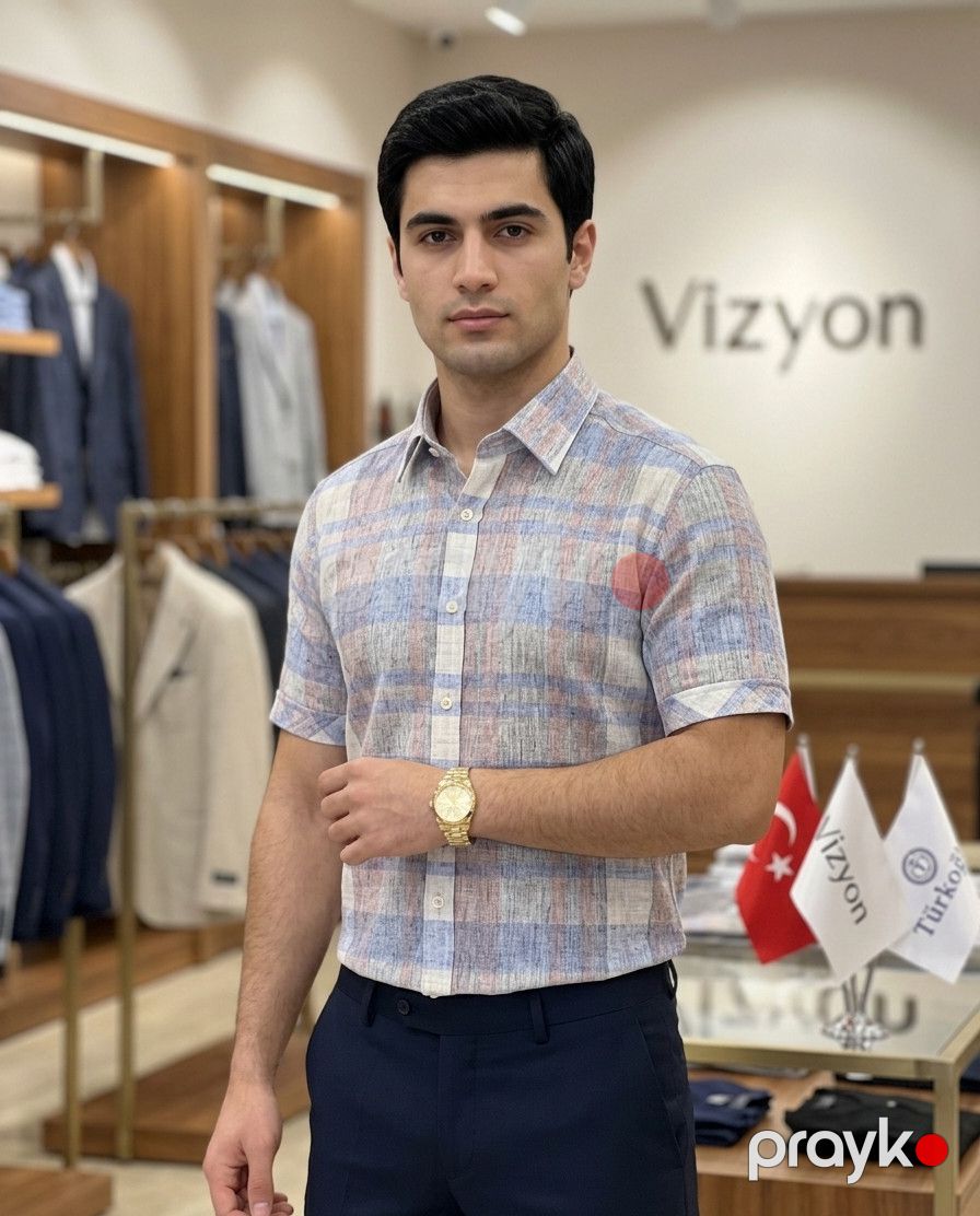 Kişilər üçün qısaqol köynək Türkoğlu VZYN101, rəngbərəng, pambıq, ölçü 2XL — Mallar, Bakı (2)