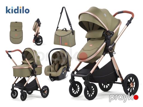 Uşaq arabası Kidilo BB-002517, avtomobil oturacağı ilə, xaki yaşılı - BB-002517 — Bakı