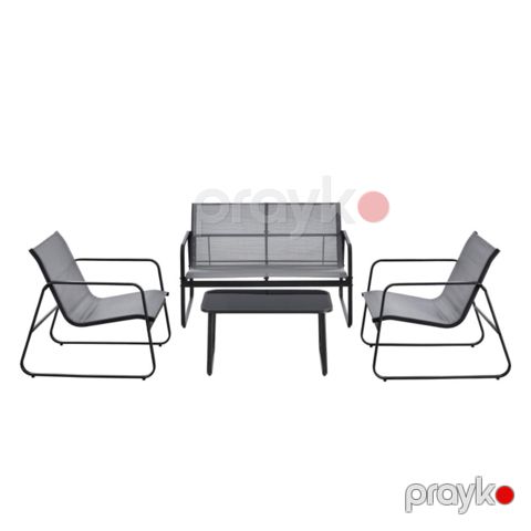 Bağ üçün mebel dəsti Evimiz TX-F005, masa 40x44x75 sm, iki nəfərlik divan 75x76x114 sm, kreslo 75x75x61 sm, metal çərçivə — Bakı