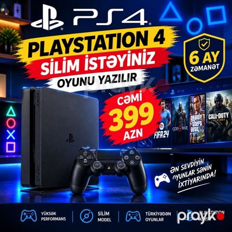 PS4 PlayStation 4 – Silim model, oyun yazılması xidməti ilə Cəmi — Bakı