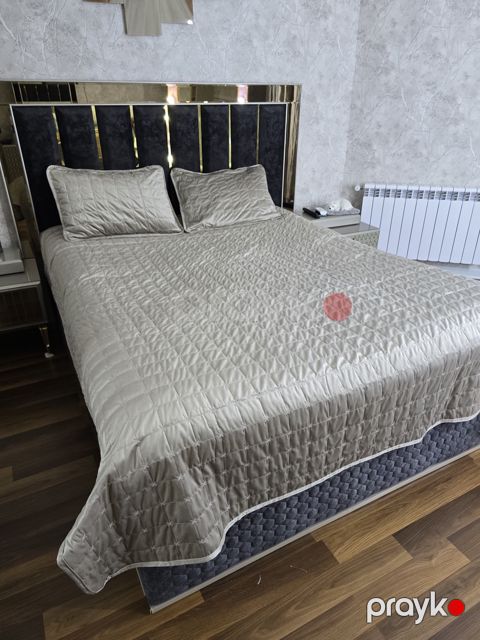 Örtük və yastıq üzü dəsti 6721, ikinəfərlik, velür/satin, örtük 220x240 sm, yastıq üzü 50x70 sm 2 əd, qızılı — Bakı
