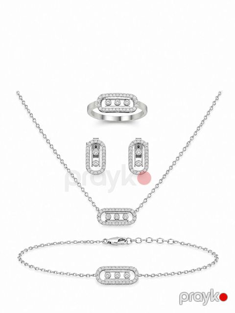 Zinət dəsti Boyunbağı + Qolbaq + Sırğa + Üzük 2768066, Gümüş 925 əyar — Bakı