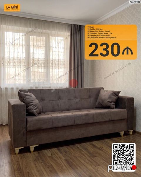 Məhsul: Divan - Ölçü: 200 sm - Mexanizm: Açılan, bazalı (yataq — Bakı