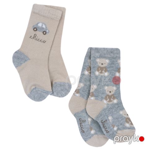 Oğlan corab dəsti Chicco 9100282000000-61, 2 cüt, qəhvəyi-boz, 80% pambıq, 17% poliamid/neylon, 3% elastan - 8051700556849 — Bakı