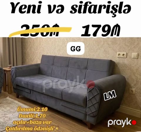Qonaq otağı üçün komfortlu açılan divan - Model: Yumşaq parça — Bakı