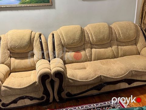 Bej rəngli yumşaq mebel dəsti - Komplekt: 3 nəfərlik divan + 2 ədəd — Masazır