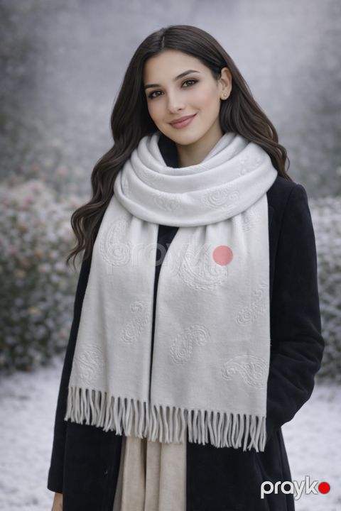 Qadınlar üçün şərf 84, kəşmir, ağ, 70x180 sm — Bakı