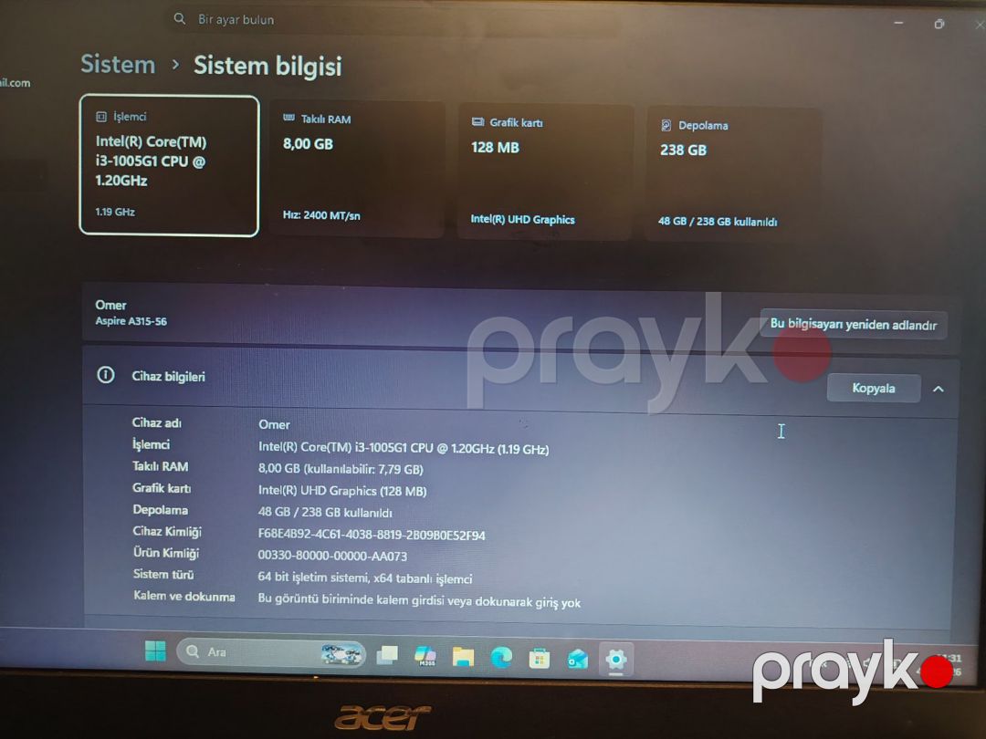 Noutbuk Acer i3 10-cu nəsil / 8 GB RAM / SSD + HDD — Noutbuklar, Xankəndi (5)