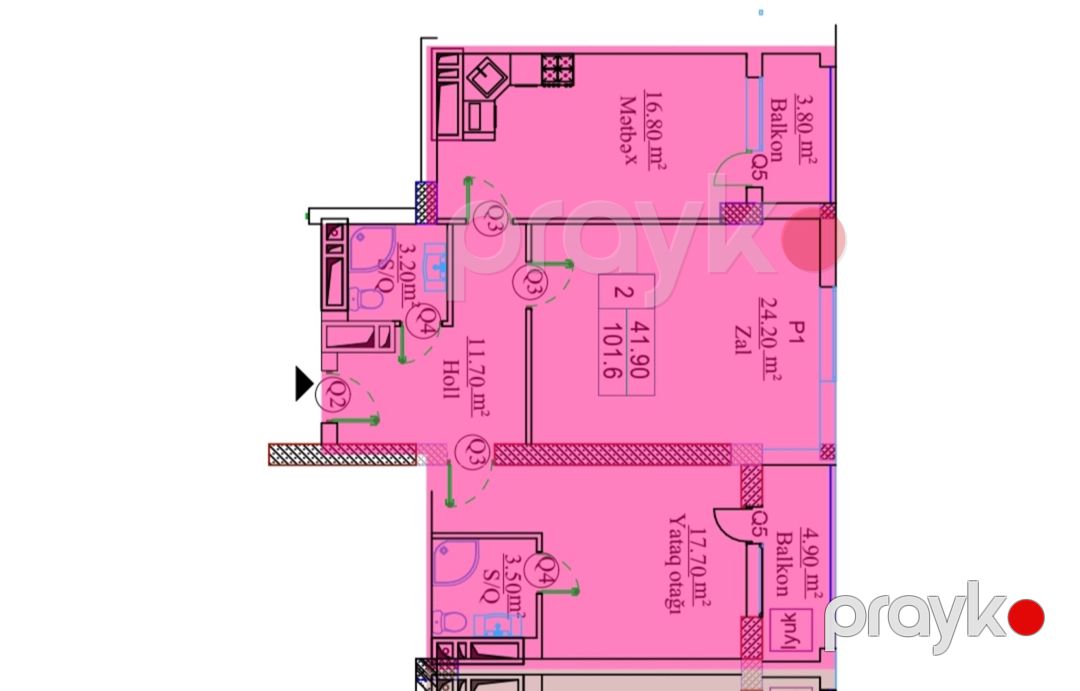 Satılır 2 otaqlı yeni tikili 101.6 m² — Mənzil, Bakı (4)