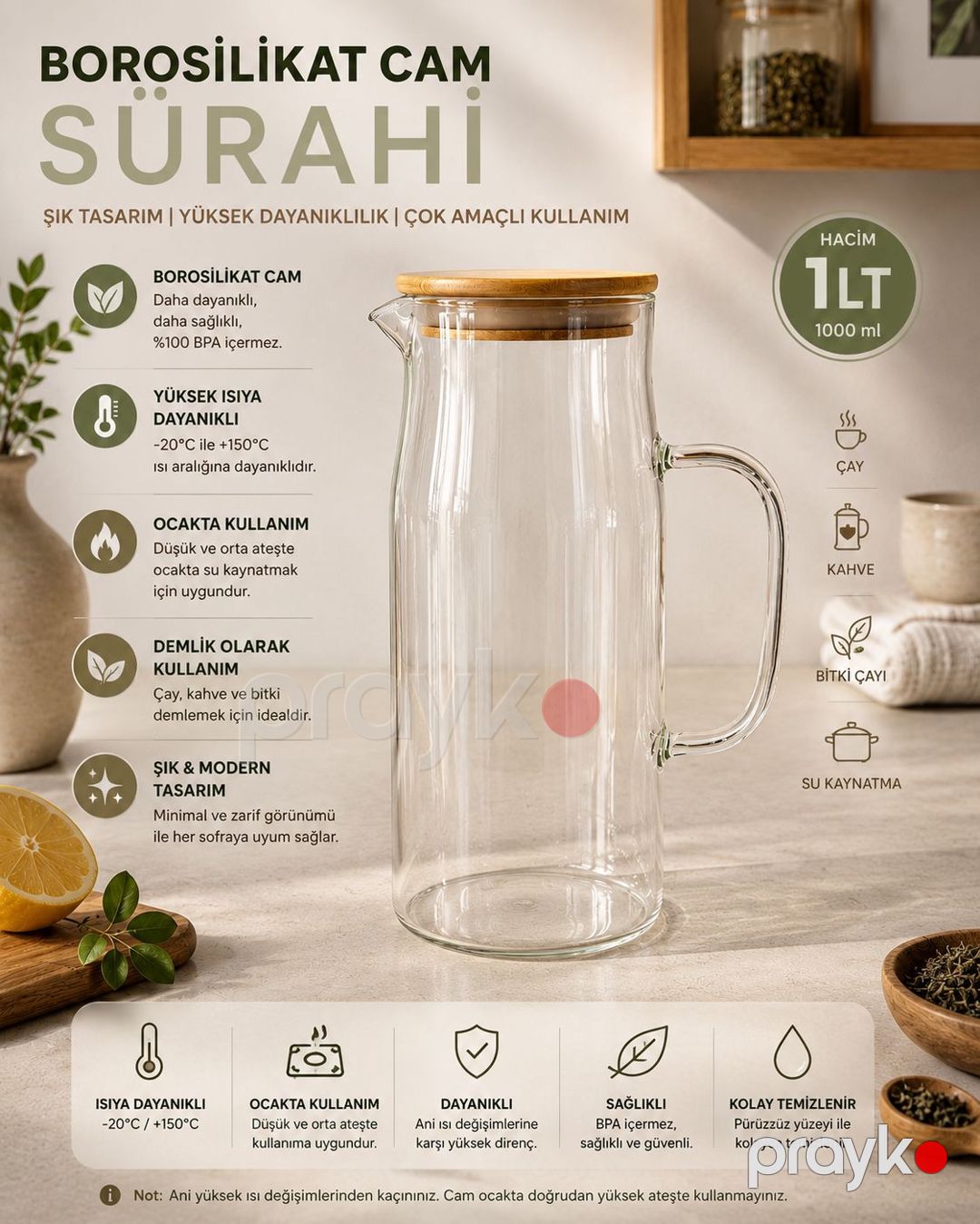 Qrafin, borosilkat şüşə, 1 l — Mallar, Bakı (2)
