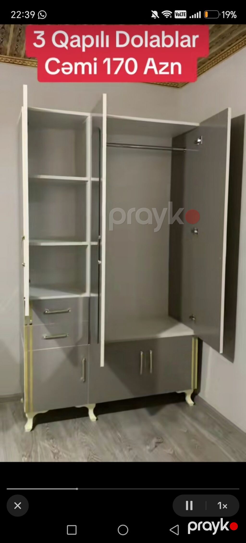 3 qapılı paltar dolabı - Klassik dizayn: ortada güzgülü qapı, zərif — Şkaflar, Bakı (4)