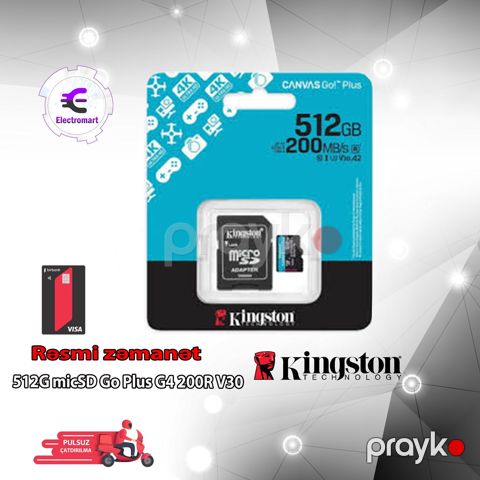 MikroSD Kingston 512G micSD Go Plus G4 200R V30 (SDCG4/512GB) — Bakı