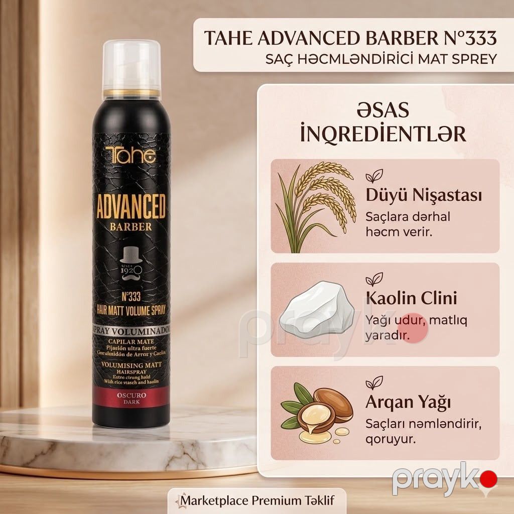 Saç lakı Tahe Advanced Barber Hair Volumizing Spray Matte Fixation 2 N333 Dark 200 ml — Mallar, Bakı (2)