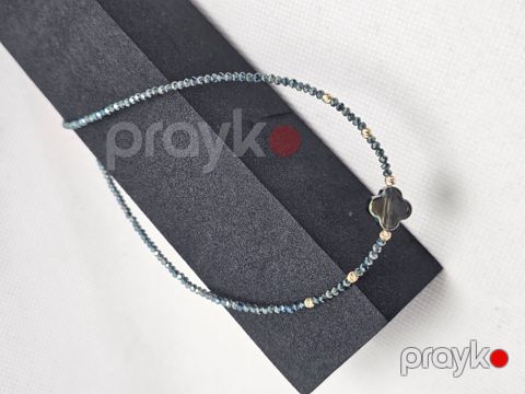 Qadin üçün boyunbağı Swarowski kristallarla, 6 qızıl muncuqlarla 585 əyyar — Bakı