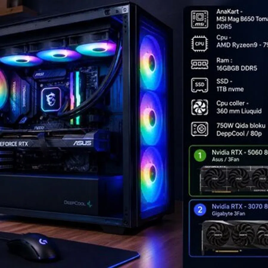Masaüstü kompüter Ryzen 9 7900X, RTX Nvidia RTX 5060 Ti 8GB — Bakı
