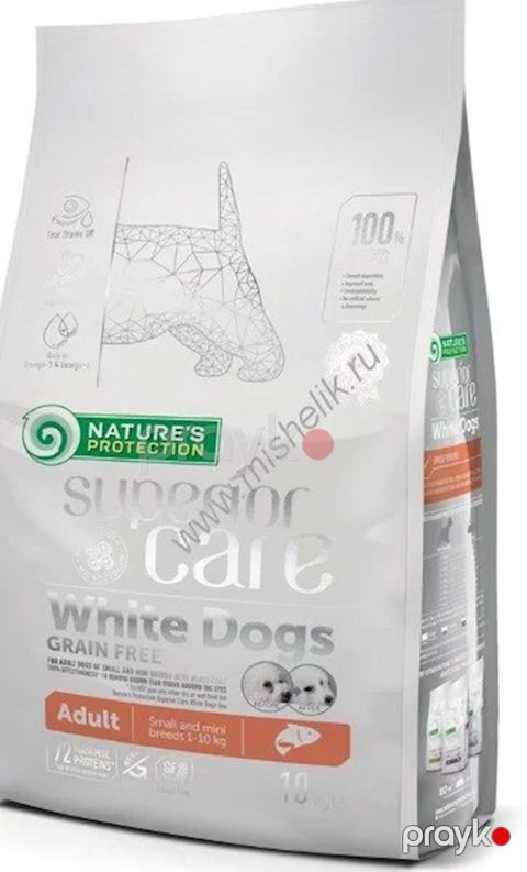 Quru yem Nature`s Protection White DogsSmall&Mini Breeds Adult, qızılbalıq ilə, cırtdan cins küçüklər üçün, çəki ilə, 1 kq — Bakı