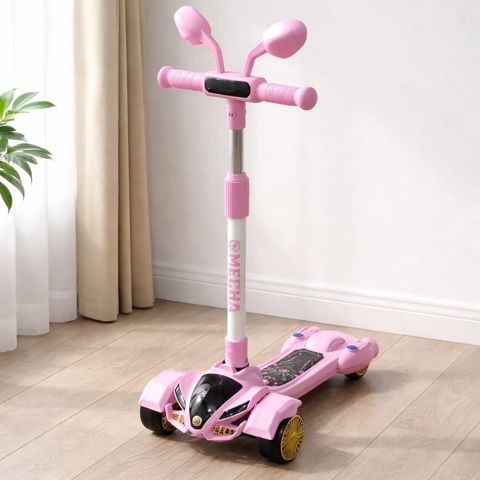 Uşaqlar üçün skuter Vıpsco 3 təkər, LED işıqlı təkərlər, Bluetooth, tüstü funksiyası, çəhrayı, 2-7 yaş — Bakı