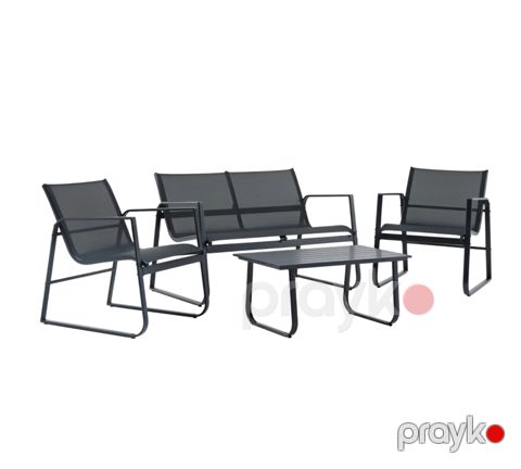 Bağ üçün mebel dəsti Jysk Hornslet, 4 nəfərlik, polad/süni ağac, qara — Bakı