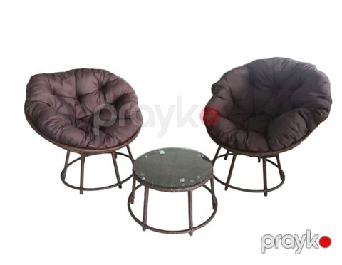 Bağ üçün mebel dəsti Zili Rattan Romaşka, 2 nəfərlik, masa ölçüsü 65x45 sm, qəhvəyi — Bakı