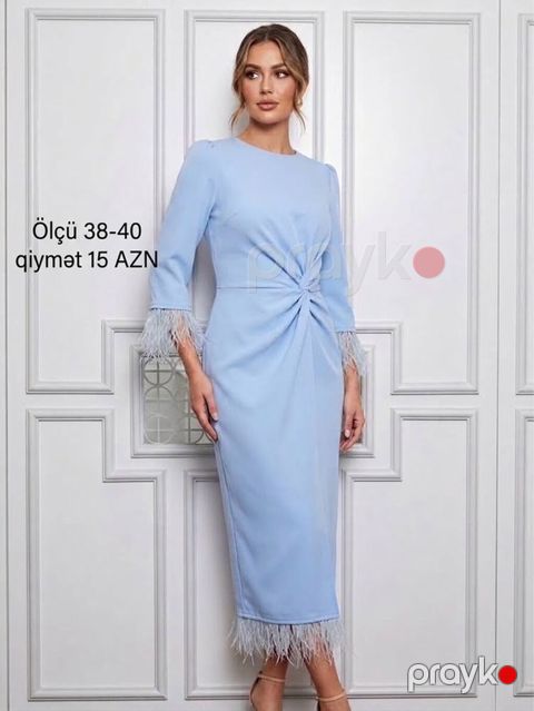 Açıq mavi rəngdə zərif midi don. Qiymət 15 AZN — Bakı
