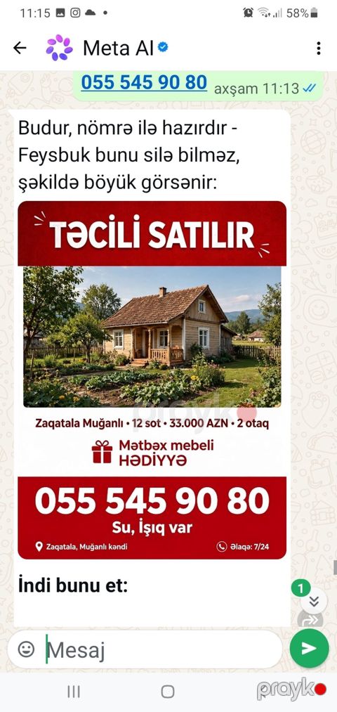 satılır: Zaqatala, Muğanlı kəndində həyət evi - Ümumi sahə: 12 — Zaqatala