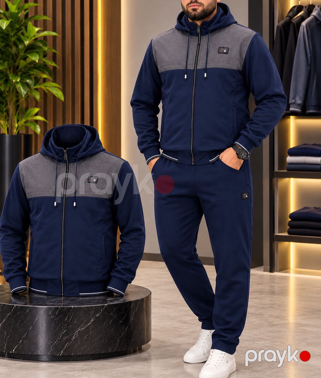 Kişilər üçün idman kostyumu, tünd göy, poliester/parça, ölçü M — Mallar, Bakı