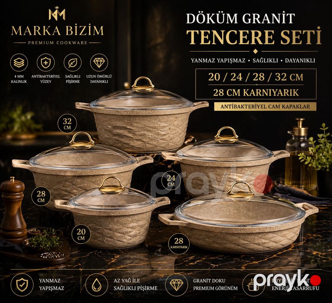 Yemək hazırlanması üçün qab-qacaq dəsti 82279307, qranit, bej, 10 parça — Mallar, Bakı (2)