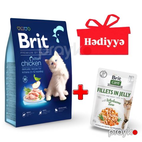 Quru yem pişik balaları üçün Brit Premium by Nature Kitten Chicken 8 kg + hədiyyə Влажный корм Brit Care Fillets in Jelly 85 g — Bakı