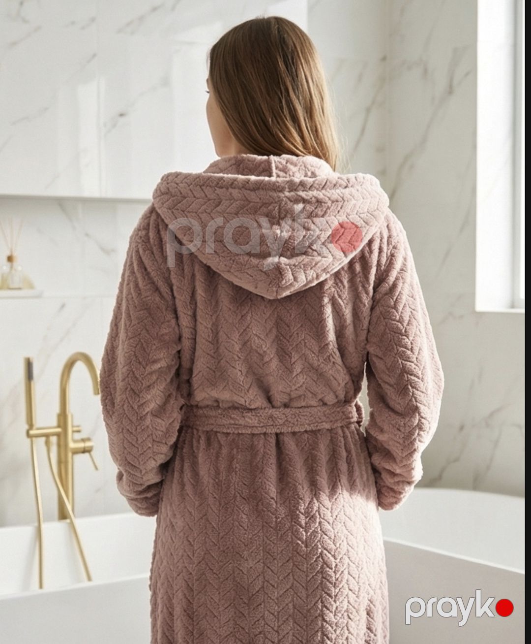 Kapşonlu hamam xalatı, çəhrayi, mikrofiber, ölçü 2XL — Mallar, Bakı (2)