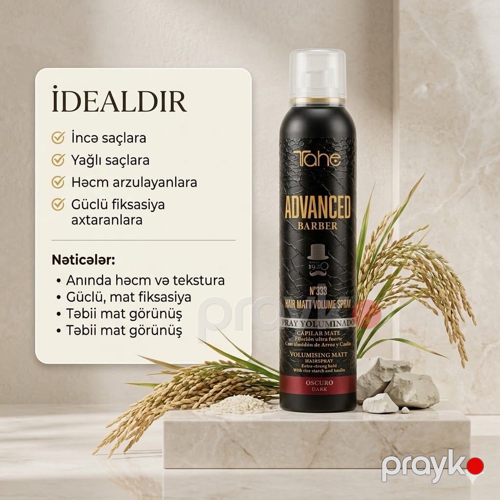 Saç lakı Tahe Advanced Barber Hair Volumizing Spray Matte Fixation 2 N333 Dark 200 ml — Mallar, Bakı (3)