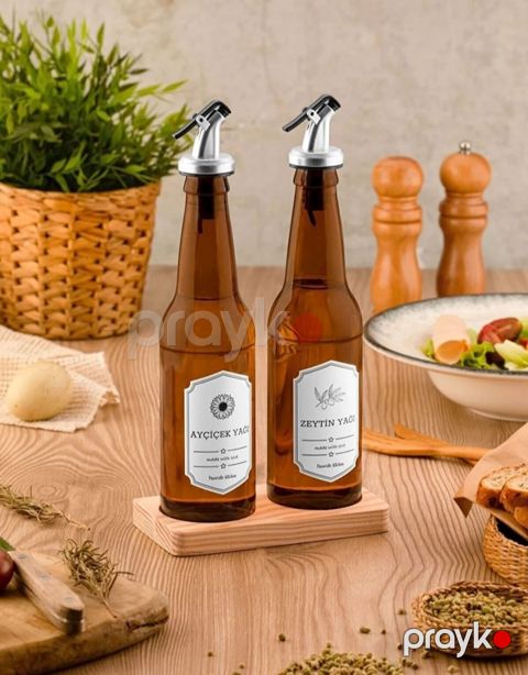 Yağ və sirkə üçün dəst NH_YS1, altlıqla, 354 ml, 2 əd, şüşə/taxta, qəhvəyi — Bakı