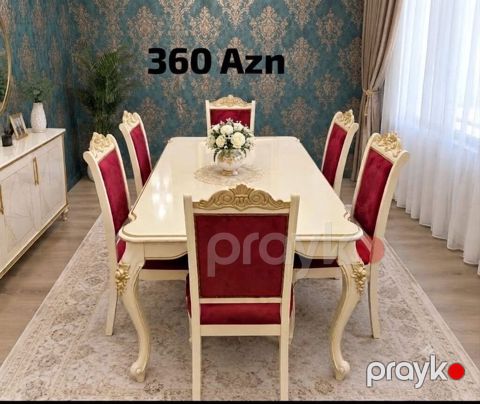Qonaq otağı üçün, İşlənmiş, Dördbucaq masa, 6 stul — Bakı