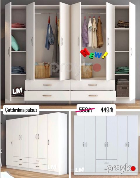 Altı qapılı dəbli dolab – təmiz laminatdan Ölçü: 2 x 2.40 x 47 — Bakı
