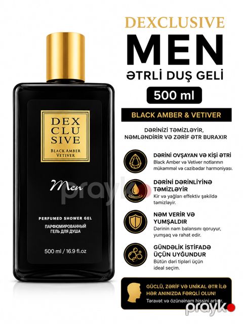 Kişilər üçün duş geli Dexclusive Men Black Amber Vetiver 500 ml — Bakı