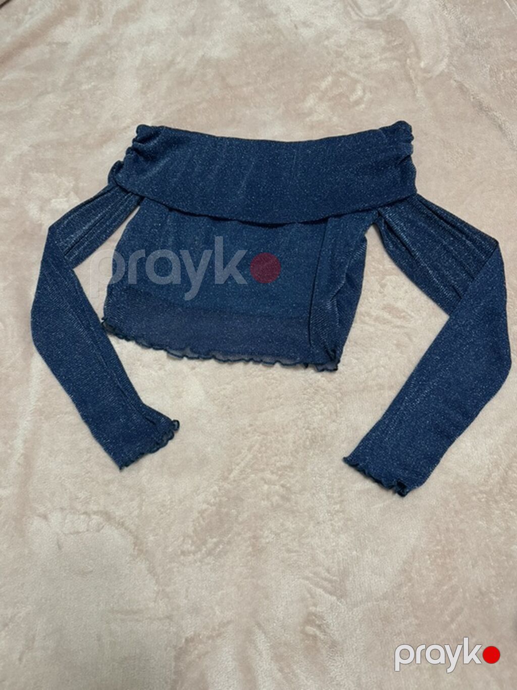 Şimşək effektli tünd mavi bluz - Model: off-shoulder (çiyinüstü) — Köynək, Bakı (3)