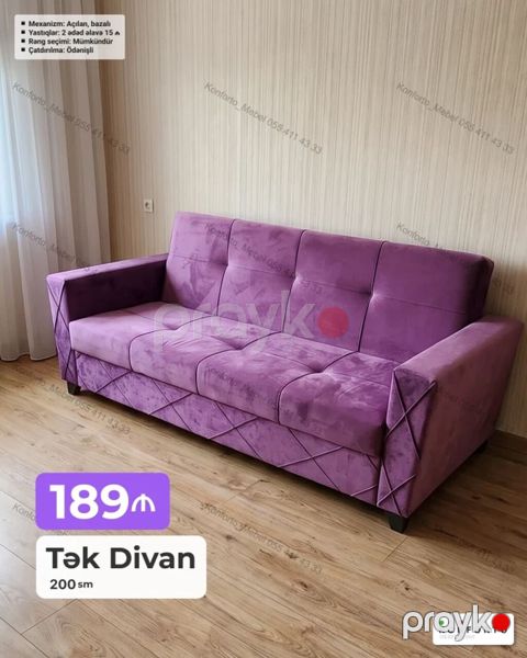 Tək divan – 200 sm - Qiymət: 189 (şəkildə göstərilib) - Mexanizm — Bakı