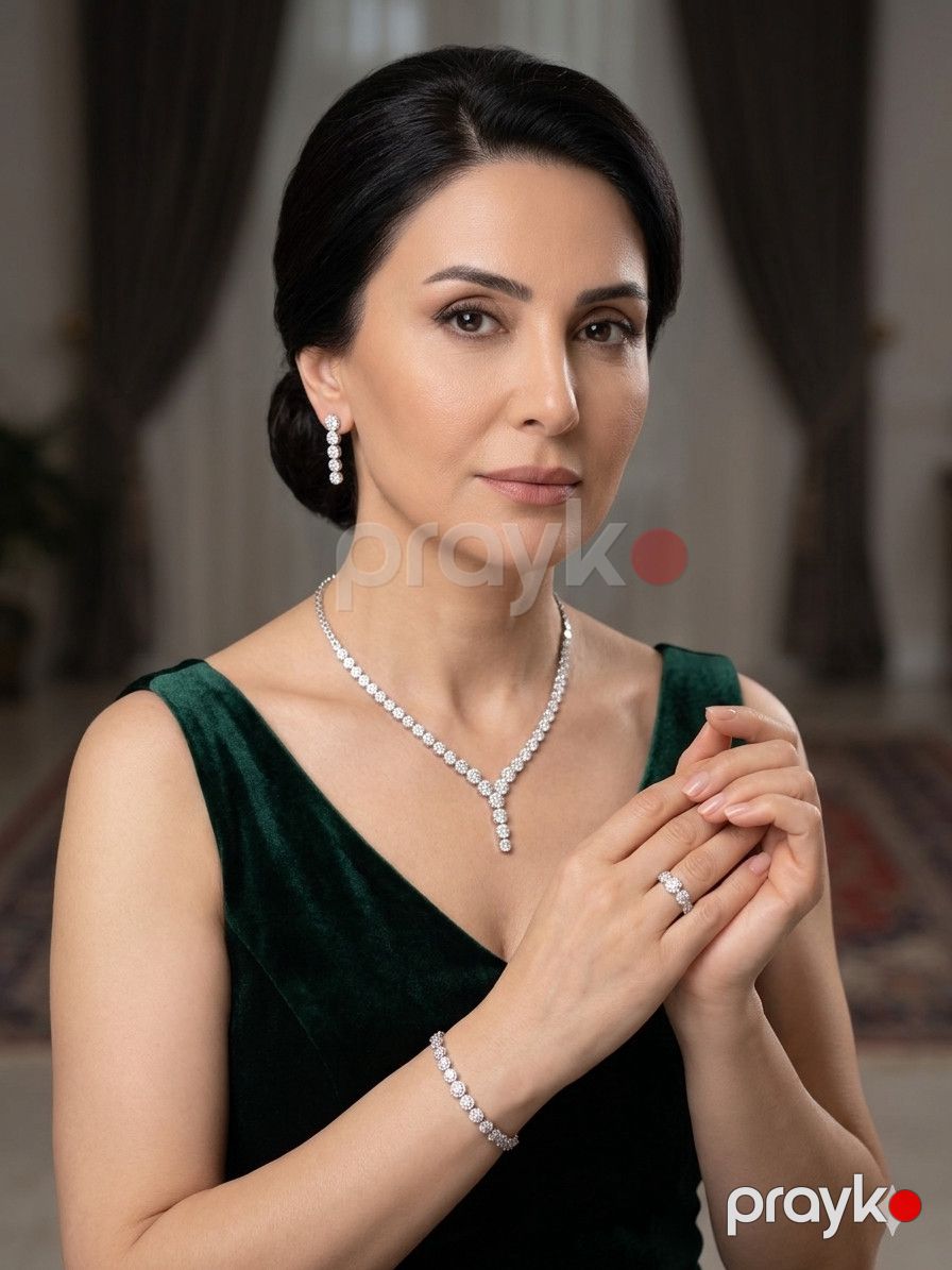 Zinət dəsti boyunbağı, sırğa, qolbaq və üzük 008, gümüş 925 əyar — Mallar, Bakı (2)