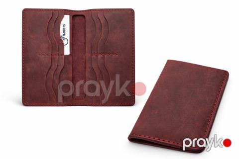 Pulqabı, təbii dəri, tünd qırmızı, 9x19 sm — Bakı