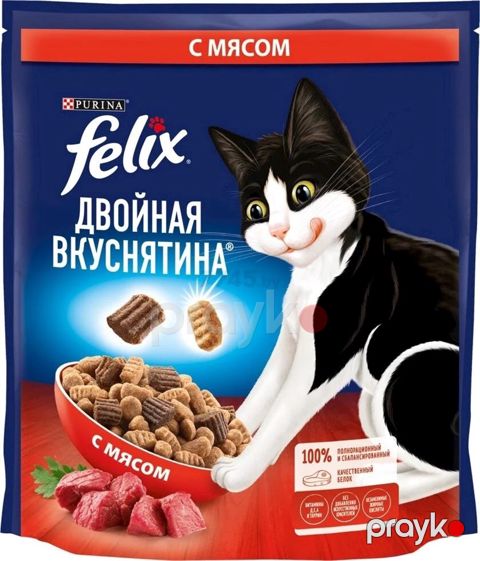 Quru yem Felix Двойная вкуснятина, yetkin pişiklər üçün ət ilə 600 q — Bakı