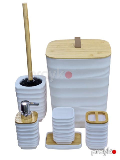 Hamam otağı dəsti, 6 əşya, Ağ, Plastik/Bambuk — Bakı