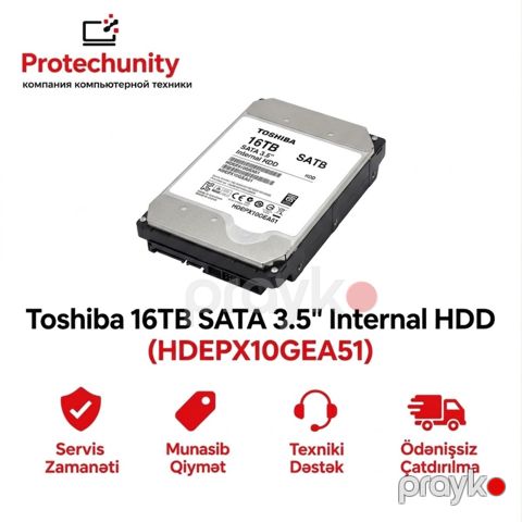 Toshiba 16TB Sata 3.5" Internal HDD Enterprise (HDEPX10GEA51) — Bakı