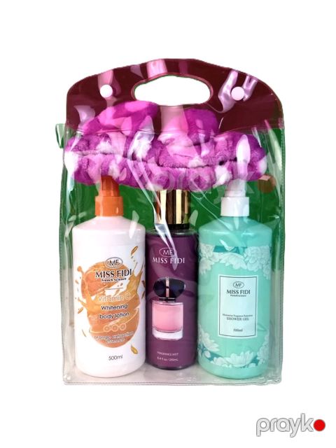Bədən üçün kosmetika dəsti Miss Fidi (duş geli 500 ml + bədən üçün losyon 500 ml + bədən üçün mist 250 ml) — Bakı