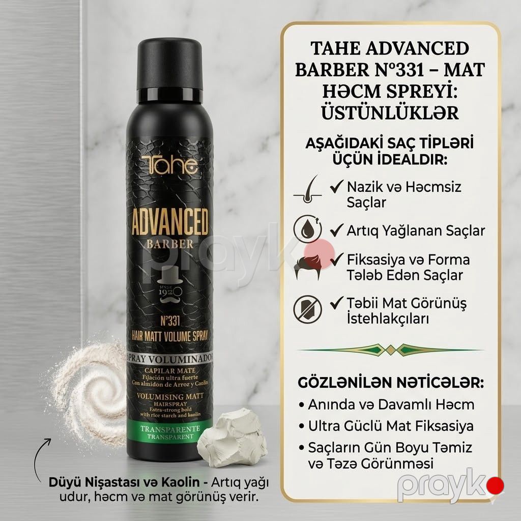 Saç lakı Tahe Advanced Barber Hair Volumizing Spray Matte Fixation 2 N331 Transparent 200 ml — Mallar, Bakı (3)