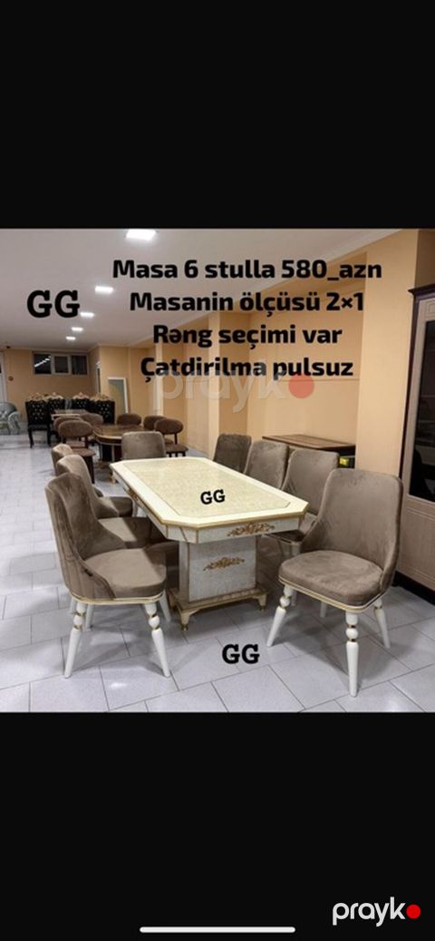 Masa–stul dəstləri 1) Dəst 1: - Masa 6 stul ilə – 580 AZN - Masanın — Bakı