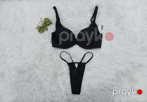 Qadın alt paltarı dəsti 10498, qara, pambıq, ölçü 85B — Bakı